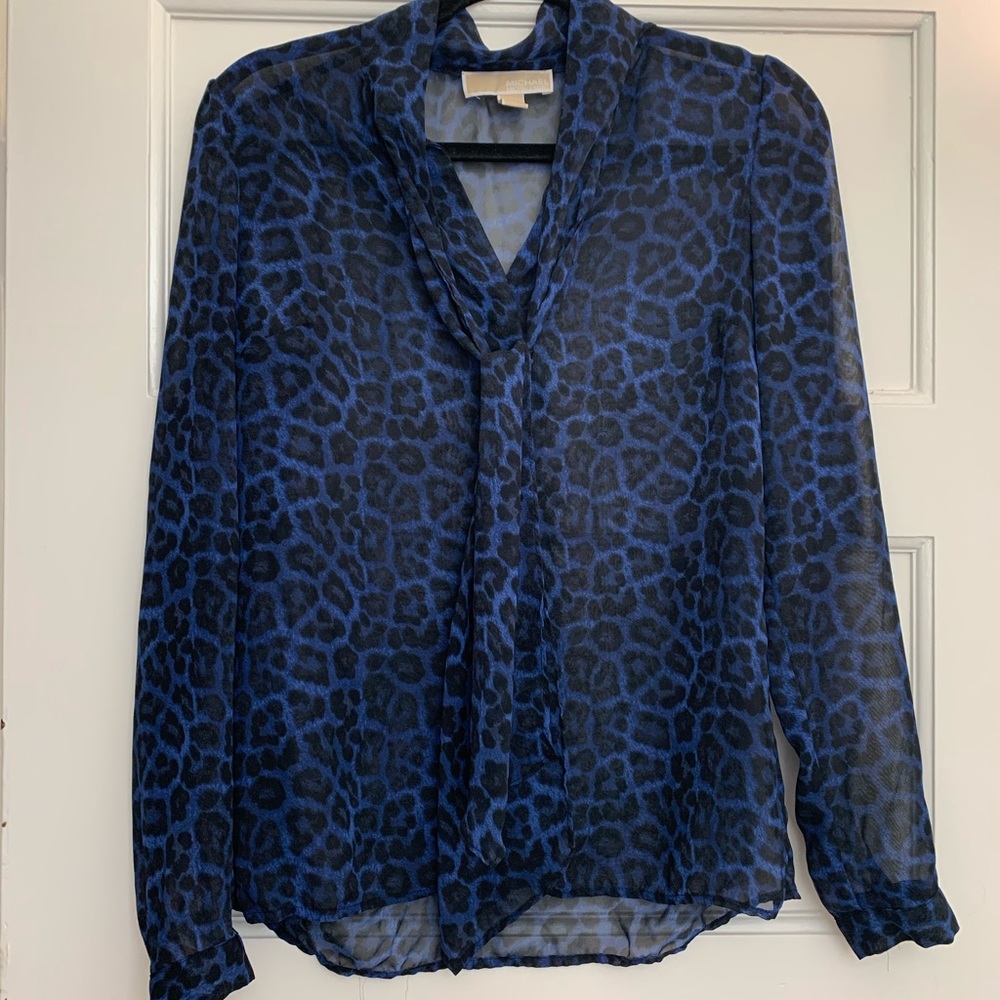 Black & Blue Leopard Blouse